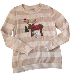 Y2K Christopher & Banks Sweater Holiday Embroidered Forest Animals Women's Small